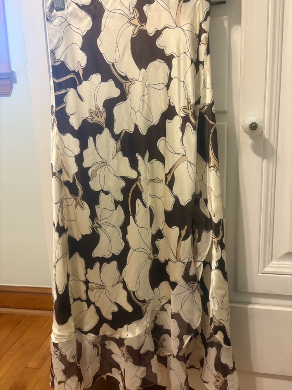 Rails Brown and Cream Abstract Floral Silk Blouse